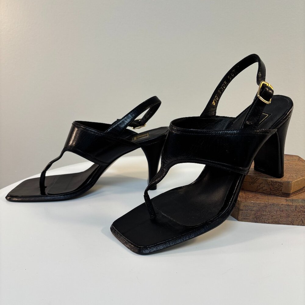 LANVIN PARIS Vintage Black Leather Slingback Thong Sandals – Unworn – Size 8